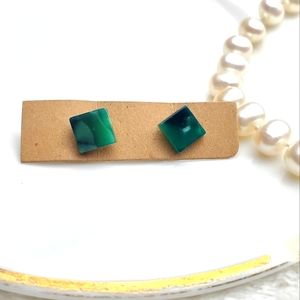 💫5/$25 Green Marble Square Stud Earrings